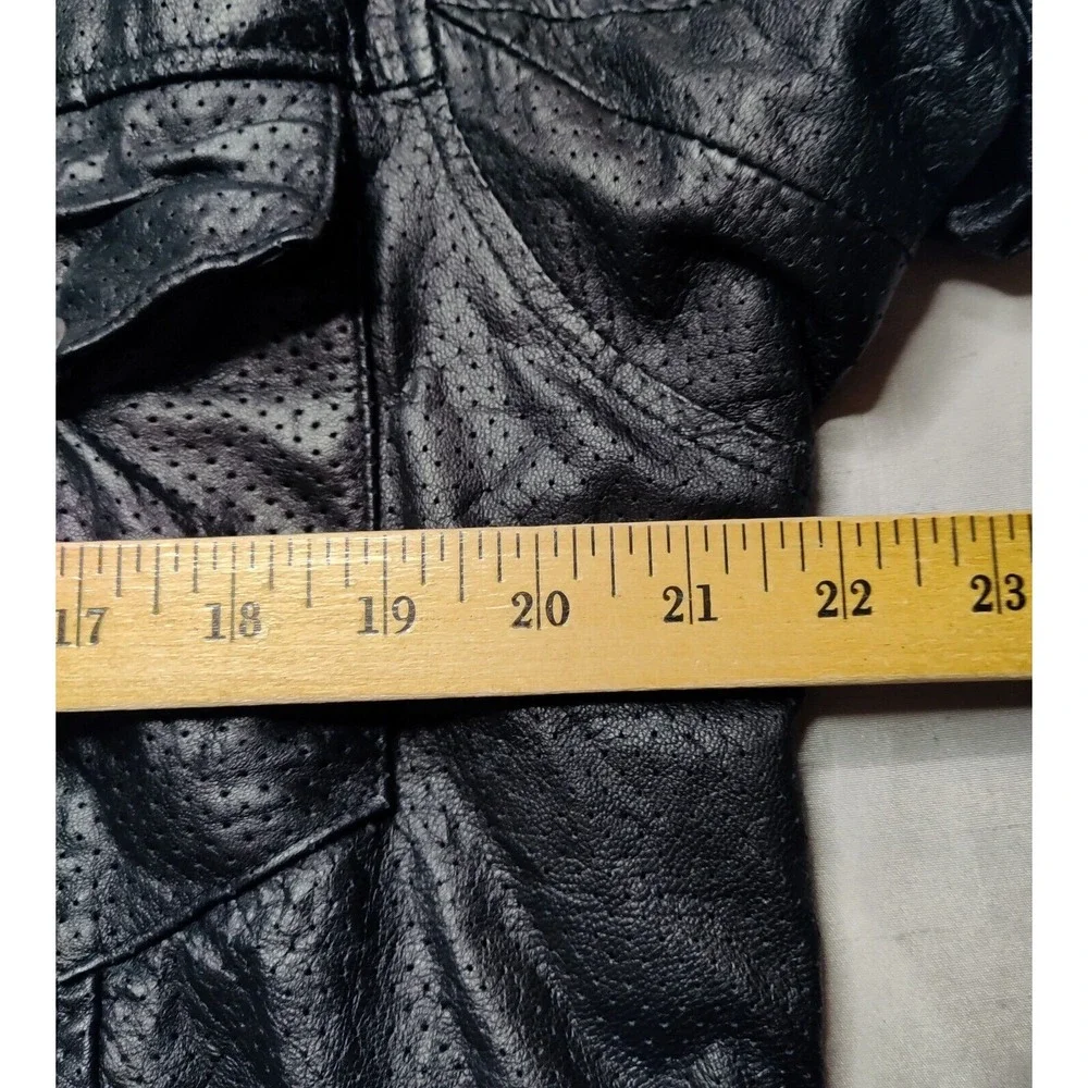 VTG MAS LEATHER Men Medium Black Snap Button Mesh Lined Long Sleeve Jacket - Picture 13 of 16